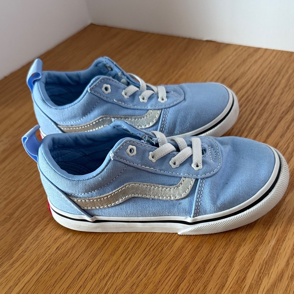 Vans Kids Light Blue Canvas Sneakers with Silver Stripe